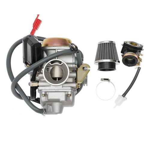 PD24J Carburetor 24mm for GY6 125cc 150cc 152QMJ 157QMI 4 Stroke Engines Electric Choke Motorcycle Scooter with Air Filter Intake Manifold