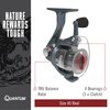 Quantum Optix Spinning Fishing Reel, Size 40 Reel, Changeable Right- or Left-Hand Retrieve, Aluminum Spool, Stainless Steel Bail Wire, Continuous Anti-Reverse, 5.2:1 Gear Ratio, Silver, Clam Packaging