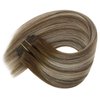 Ve Sunny Balayage Clip in Hair Extensions Real Human Hair Brown Blonde Clip in Extensions Balayage Chestnut Brown with Blonde Ombre Clip in Hair Extensions Human Hair 80g 5pcs 12Inch