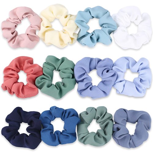 IVARYSS Cute Hair Scrunchies for Girls and Women, 12 PCS Premium Twill Fabric Scrunchy, Soft Elastic Bands Ponytail Holder Hair Accessories