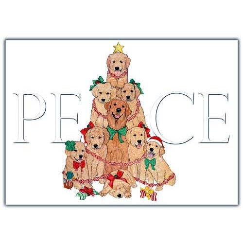 Pipsqueak Golden Retriever Christmas Cards Peace : 10 Holiday Cards with Envelopes - ADORABLE!