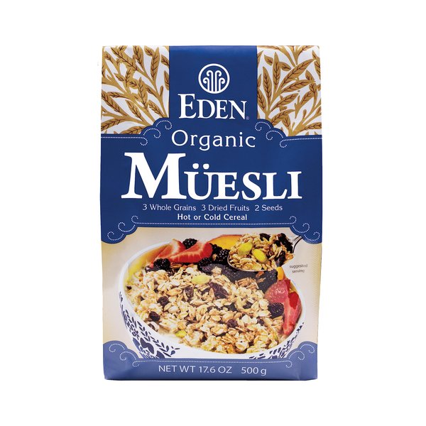 Eden Organic Muesli Cereal, Oat, Rye, Wheat, and Spelt Flakes, Raisins, Cranberries, Wild Blueberries, Pumpkin and Sunflower Seeds, Overnight Oats, No Added Sugars, 17.6 oz