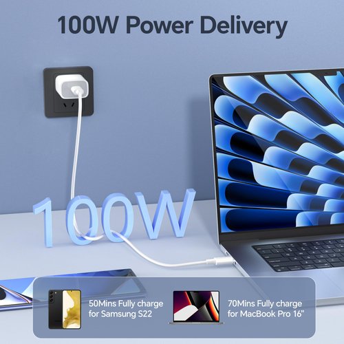 100W USB C to USB C Cable 2 Pack 1ft USB C Charger Cable for Android/Phone/Laptop, Type C Fast Charging Cable C Charger Cord Compatible with iPhone 15/Pro/Max/Plus/MacBook/iPad Pro/Air/Samsung