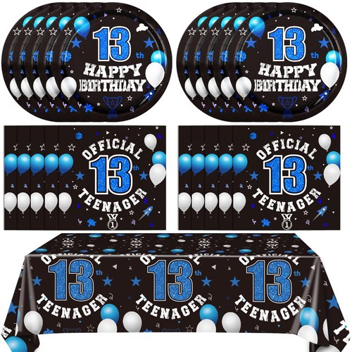 41PCS 13th Birthday Party Supplies 13th Birthday Tableware Set Birthday Party Decor Plates Napkins and Tablecloth 13th Party Dinnerware Decorations for Kids Girls Teenager Favors