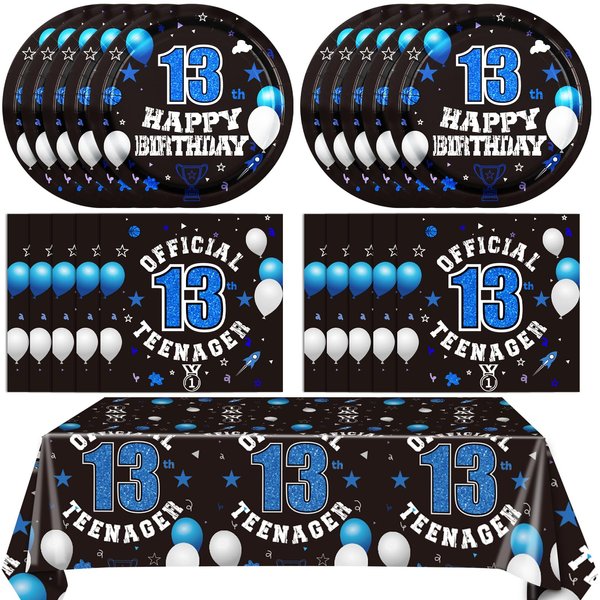 41PCS 13th Birthday Party Supplies 13th Birthday Tableware Set Birthday Party Decor Plates Napkins and Tablecloth 13th Party Dinnerware Decorations for Kids Girls Teenager Favors