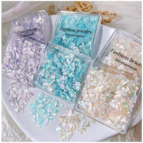 CHANGAR 3D Aurora Abalone Seashell for Nail Art，Aurora Polished Colorful Shell Nail Art Sequins Natural Color Ultrathin Shell Nail Art Decoration Accessories