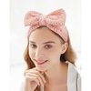 YISSION 2PCS Spa Headband with Bow No Slip Head Band for Face Wash Makeup Skincare Facial Headband Elastic Hair Band Microfiber Headbands for Women Girls (Pink Brown)