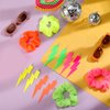 Yunlly 8 Pack Neon Hair Scrunchies, 4 Pairs Dangle Earrings for Women's Party Outfits (Lightning Style)