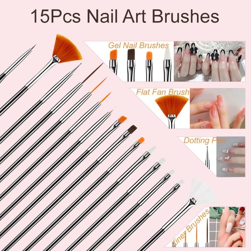 MYR 34Pcs Nail Art Brushes, Nail Art Brush Set, Nail Art Tools, including Nail Design Brushes, Nail Dotting Tool, Nail Drawing Pens, Nail Brush Brackets, Nail Nano Polishing Rubs