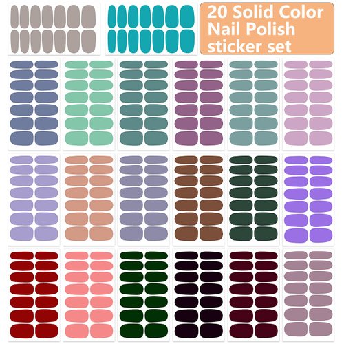 WOKOTO 20 Sheets Solid Color Nail Polish Strips Stickers Self-Adhesive Stick On Gel Nail Strips Full Nail Wraps for Women Nails Art with Nail File