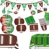 Football party decoration supplies 24sets This includes Dessert plates, dining plates, cups, banners, napkins, hanging spirals, and floor to ceiling tablecloths , for football match days