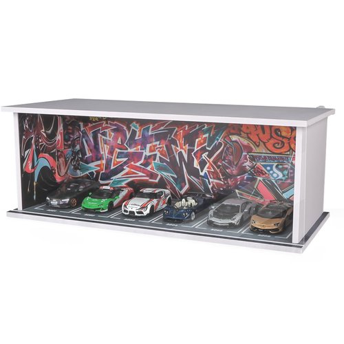 kivcmds 1:64 Car Model Display Case with Lights for Hot Wheels,Matchbox Cars,Diecast Alloy Small Truck Collectibles Storage Box-Graffiti Scenes Parking lot