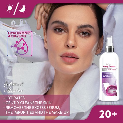 GEROVITAL EVOLUTION Micellar Water with Hyaluronic Acid, Facial Cleanser, Hydrating Makeup Remover, with Anti-Aging Super-Enzyme Superoxide Dismutase SOD, 150 ml