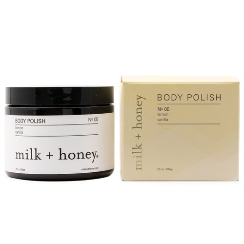 milk + honey Exfoliating Body Polish, No. 5, with Coconut, Vanilla, and Lemon, Exfoliating Body Polish, Body Scrub for Women and Men, 7 oz