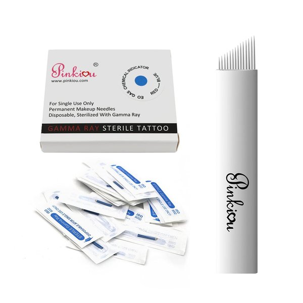Pinkiou Microblading Needles Eyebrow Tattoo Pen Blades for Permanent Makeup 14 Pins Microblade Supplies (Tattoo needles, 14 pin)