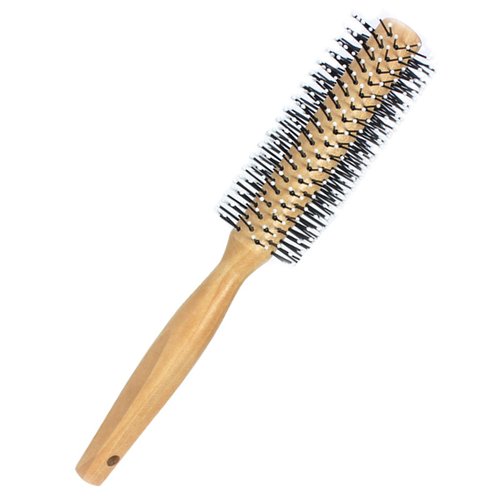 Harewu Round Curling Comb with Original Wooden Handle Made of Pure Beech Wood,Gentle Nylon Bristl...