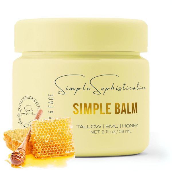 TALLOW | EMU | HONEY - Beef Tallow Body & Face Cream | Moisturizer | Suitable for sensitive skin, eczema, psoriasis, rosacea, mommy/baby skin - SIMPLE Balm (Small, 2 fl oz / 59 mL)