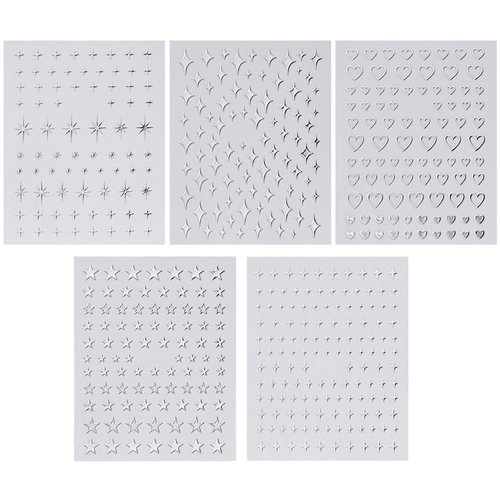 5pcs 3D Star Nail Stickers Mirror Metallic Silver Nail Stickers for Women Nail Art Stickers Hollow Out Heart Nail Decals for Nail Art Supplies Self-Adhesive Stickers for Nails Y2k Nail Accessories