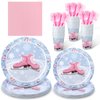 Zubebe 120 Pieces Skating Party Supplies Set for 24 Guests, Skating Paper Plates (7 and 9 Inch), Cups, Forks, Paper Napkins, Disposable Winter Dinnerware for Party Decorations