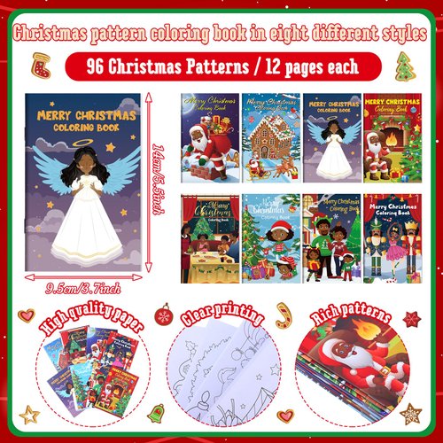 Cholemy 56 Pcs Christmas Coloring Books for Kids Party Favors Mini Christmas Coloring Books Bulk DIY Art Winter Small Coloring Books Xmas Stockings Goodie Bags Stuffers Party Supplies (African Style)