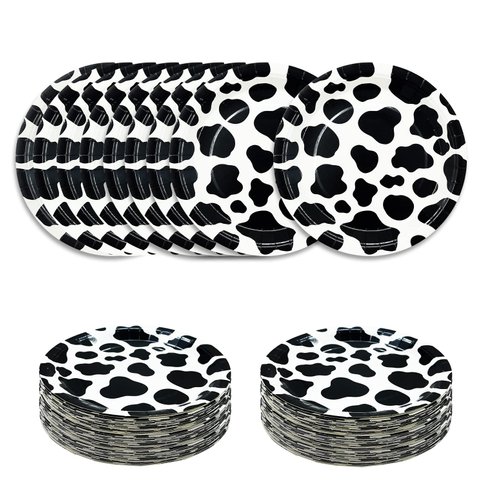 SietDESEO 50 PCS Cow Print Plates 7 Inch Cow Paper Plates for Birthday Party Baby Shower Decoration Disposable Party Plates