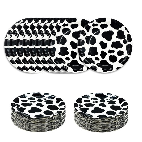 SietDESEO 50 PCS Cow Print Plates 7 Inch Cow Paper Plates for Birthday Party Baby Shower Decoration Disposable Party Plates