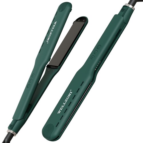 WELLZONI Flat Iron Hair Straightener - 1.5 inch Wide Plate Hair Straightener, Dual Voltage Display Titanium Flat Iron for Thick Black Hair Temperature 250-480℉