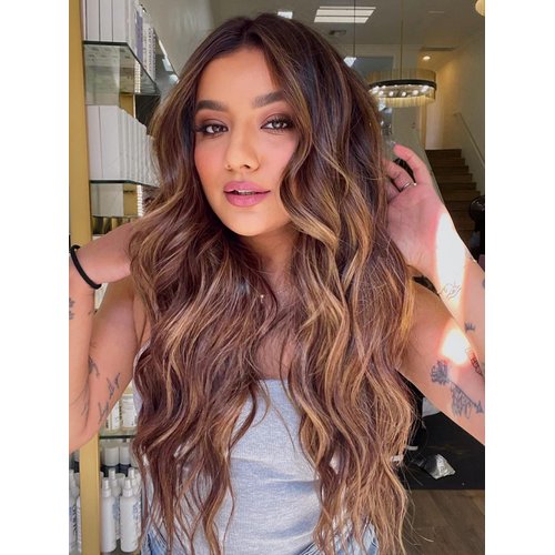AISI BEAUTY Long Ombre Brown Wigs for Women 26 Inch Middle Part Ombre Brown Mixed Blonde Highlight Wig Long Curly Wavy Synthetic Wigs for Daily Party Use