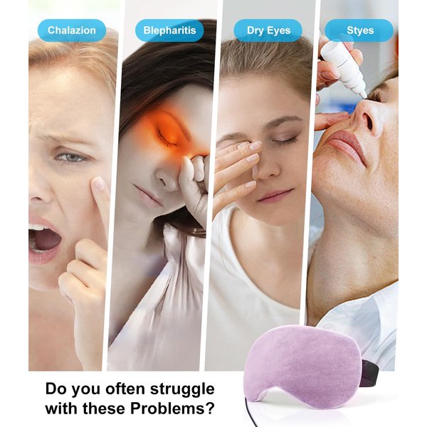 Heated Eye Mask Mulberry Silk, Warm Eye Compress for Dry Eyes Moist Heat for Blepharitis, Dark Circle, Chalazion, Puffy Eyes, Stye Treatment (Purple)