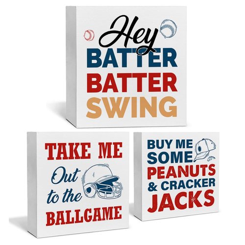 Baseball Decor for Home Baseball Sports Tiered Tray Decor 3 Pcs Decorative Wood Box Signs Rustic Table Desk Shelf Decoration for Bedroom Boys Room Party