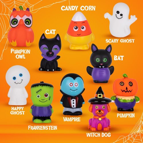 ArtCreativity Assorted Halloween Rubber Characters for Kids, Pack of 10, Variety of Halloween Figures, Trick or Treat Supplies, Goodie Bag Fillers, Party Favors, Halloween Themed Bathtub Toys