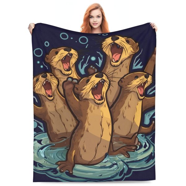 Turamurra Cute Sea Otter Blanket Gifts for Kids Adults Soft Warm Lightweight Cozy Animal Sea Otter Throw Blankets for Couch Bedroom Sofa Living Room Decor 50x60in