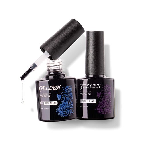 Gellen Gel Top Coat and Base Coat, 2Pcs No Wipe Gel Nail Polish Base and Top Coat, Soak Off Nail Lamp Clear Base Top Coat Long Lasting Finish Nail Art Design Home Gel Manicure Kit