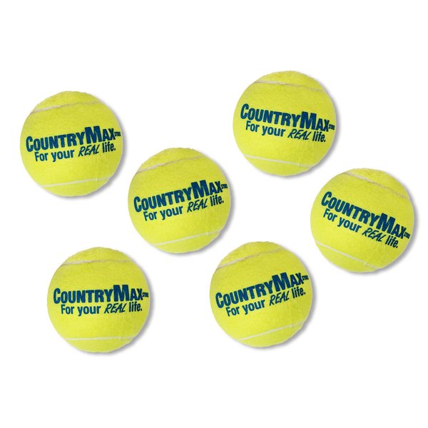 CountryMax Tennis Balls Medium Standard 2.5" for Small, Medium BreedDogs Aggressive Chewers Training and Playtime (6 Pack)