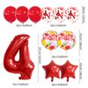 32 Inch 4 Balloon Number, Red Balloons, Red Confetti Latex Balloon Foil Balloons Mylar Balloons Number 4 Balloons for Anniversary Supplies Kids Birthday Party (Red, 4)
