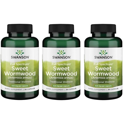 Swanson Sweet Wormwood - May Promote GI Gut Health, Microbial Balance & Digestive Health Support - Herbal Supplement with Artemisinin - (90 Capsules, 425mg Each) 3 Bottles