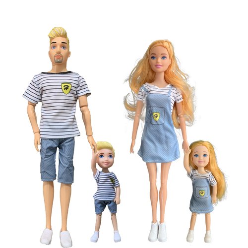 Chioldilly Interactive Family Dolls Toy Set 4pcs, Engaging and Educational Family Doll, Perfect Action Figures, for 3+ Kids Ideal Gift (B Edition)