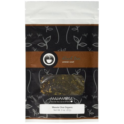 Mahamosa Masala Chai Organic Tea 2 oz - Black Chai Tea Loose Leaf (with ginger, cinnamon, green cardamom and natural cinnamon, ginger, and vanilla flavors)