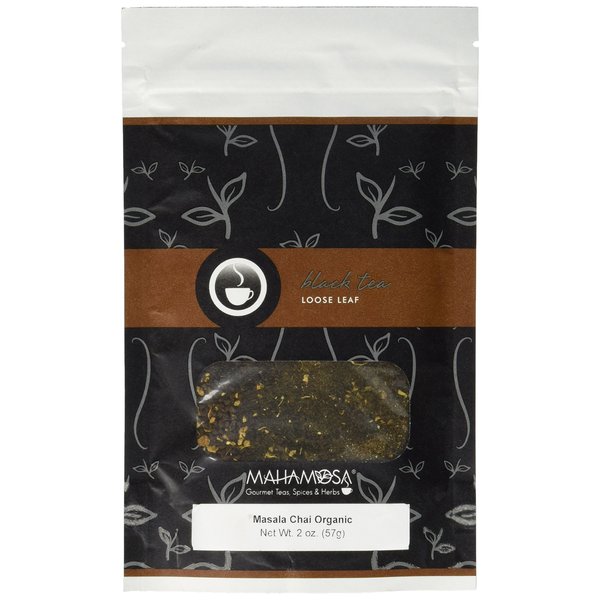 Mahamosa Masala Chai Organic Tea 2 oz - Black Chai Tea Loose Leaf (with ginger, cinnamon, green cardamom and natural cinnamon, ginger, and vanilla flavors)