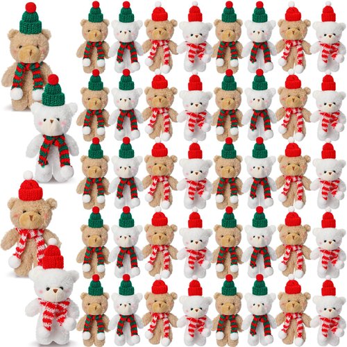 Hiboom 40 Pieces Christmas Stuffed Animal Bear Christmas Small Plush Bear Cute Bear Stuffed Animals Xmas Plush Bear Toys for Birthday Decorations Party Favors(Knitting,Classic Style)