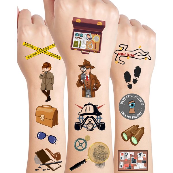 200 Pieces Detective Temporary Tattoos Stickers,20 Sheets Spy Themed Tattoos Stickers Party Decoration favors for Kids Girl Boys Birthday Baby Shower Party Decoration Supplies