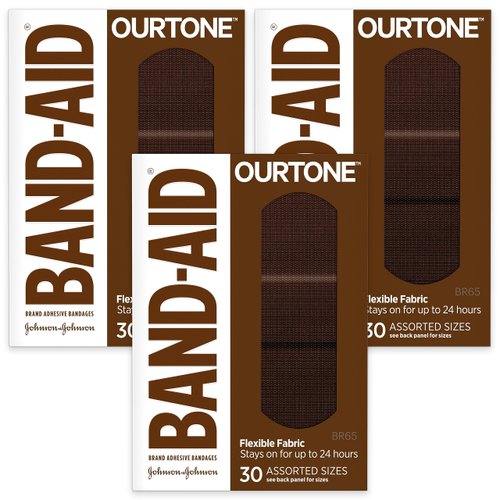 Band-Aid Brand Ourtone Adhesive Bandages, Flexible Protection & Care of Minor Cuts & Scrapes, Quilt-Aid Pad for Painful Wounds, BR65, Assorted Sizes, 30 ct, Pack of 3