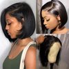12 Inch Bob Wigs Human Hair 13x4 Frontal HD Transparent Lace Wig Closure Black Straight Bob Wig for Women Glueless Pre Plucked Pre Cut 200% Density Short Bob Virgin Hair Wig for Halloween Christmas