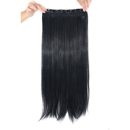 MapofBeauty 24" Long Straight Clip in Hair Extensions Hairpieces (Black)