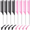 Patelai 16 Pieces Hair Comb Set, Includes Parting Combs, Sectioning Clips, Carbon Stainless Steel Combs (Black and Pink)