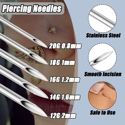 Piercing Needles - 100pcs Piercing Needles 16G Stainless Steel Needles for Piercing Disposable Ear Nose Navel Nipple Lip Tongue Hollow Piercing Needle