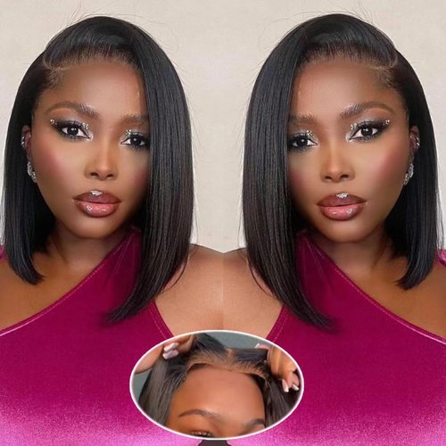 Edwad Glueless Bob Wig Human Hair 4x4 Lace Closure Bob Wigs Human Hair Wigs for Women Pre Plucked Pre Cut Human Hair Natural Color 180% Density with Baby Hair