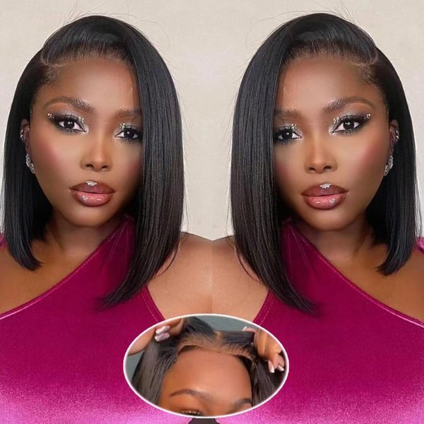 Edwad Glueless Bob Wig Human Hair 4x4 Lace Closure Bob Wigs Human Hair Wigs for Women Pre Plucked Pre Cut Human Hair Natural Color 180% Density with Baby Hair