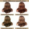 STfantasy Brown Highlight Natural Wave Short Women Lace Front Synthetic Wigs 6X4X0.5 T-Part Lace Wig Middle Length Lace Wigs with 180 Density Side Part Synthetic Hair for Womens Ladies Daily Used