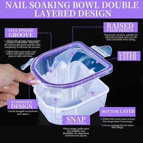 FANDAMEI Nail Soaking Bowl, Nail Soak Off Bowl, Gel Nail Polish Remover Kit, Nail Soaking Bowl For Acrylic Nails, Dip Powder Remover Tools, Nail Remover Bowl, Manicure Bowls Nail Soaking, Cuticle Kit